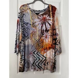 Ali Miles Women's Floral Mixed Print Soft Stretchy  Pullover Top Size 2X